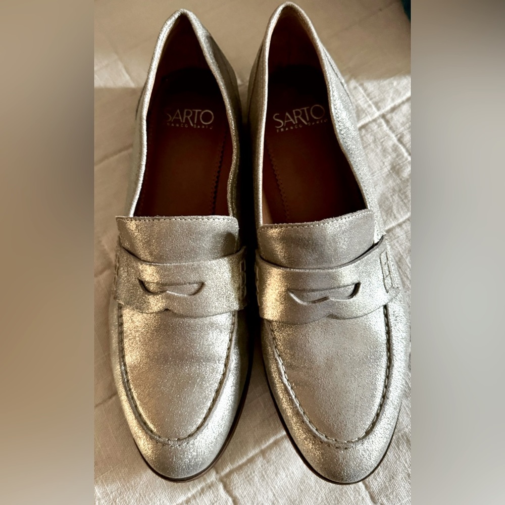 Franco Sarto Women’s Penny Loafer Shoes in Gold Shimmer - Size 8.5